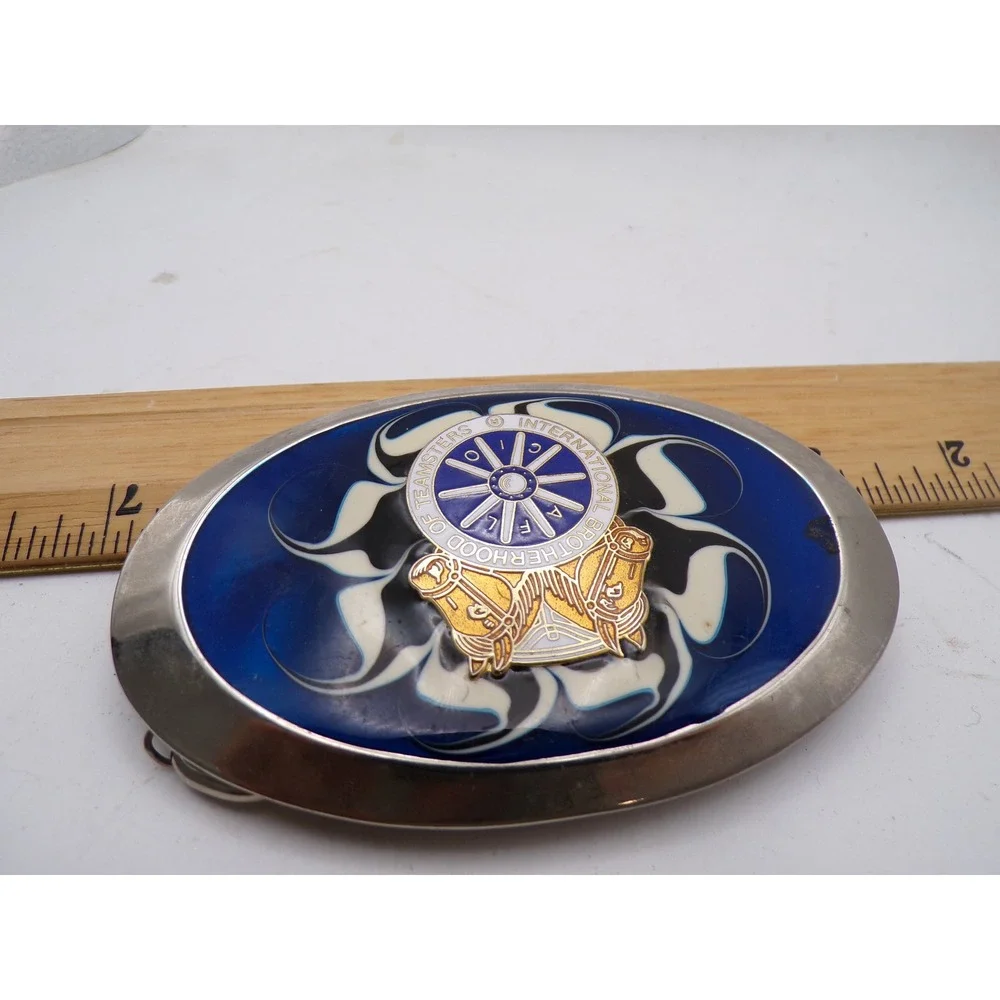 Vintage Teamsters Belt Buckle International Brotherhood Labor Union Blue Enamel